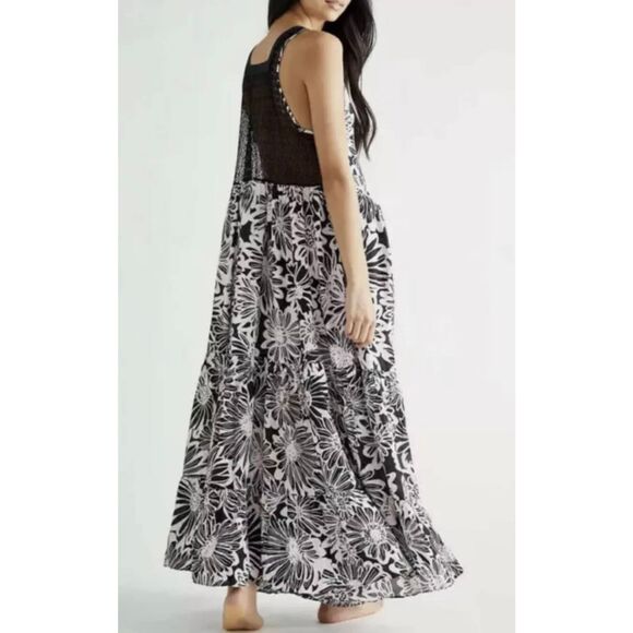 Free People Intimately Tiered For You Maxi Dress Sz S Washed Black Combo Crochet - Picture 2 of 12